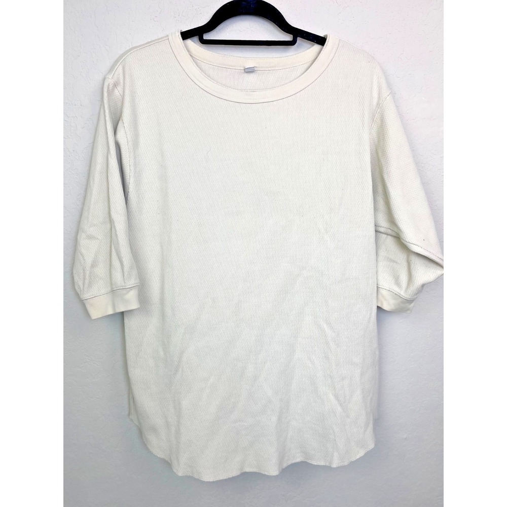 Uniqlo Waffle Knit Pullover Womens Small Ivory 3/4 Sleeve Thermal Top